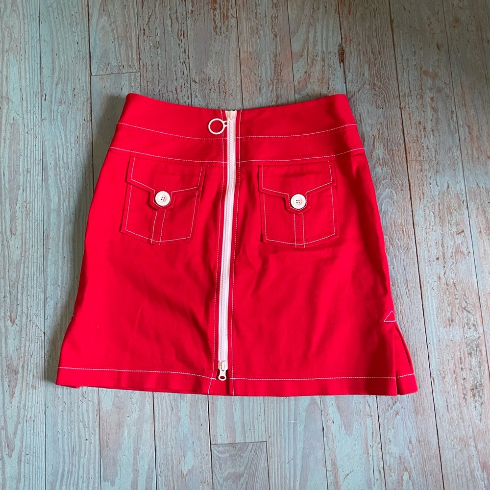 Mod-style Etcetera red zip up skirt 4